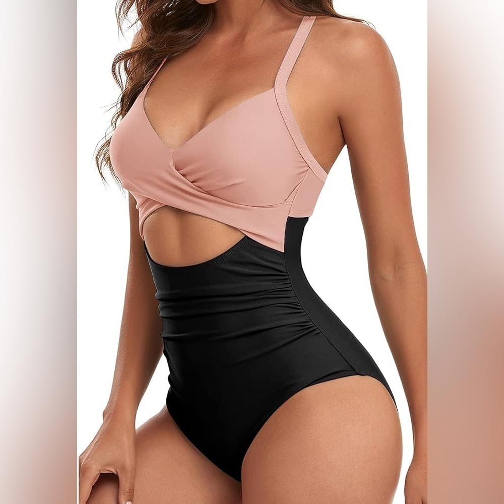 Pink and Black Cutout Swimsuit - Picture 2 of 5